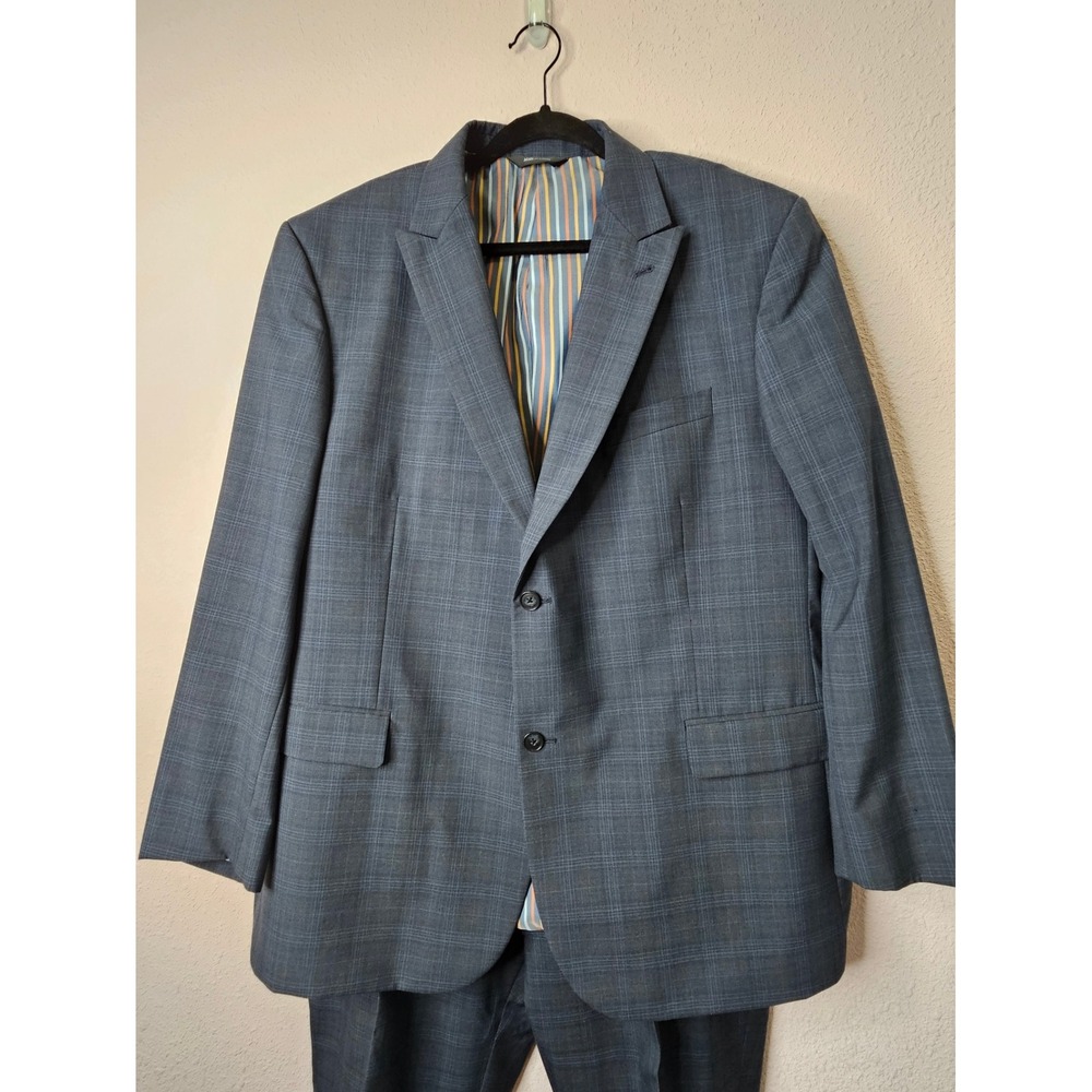 Coogi Luxe Mens Blue Plaid Wool Blend 2 Piece Suit Set 48R jacket & 42W R pants